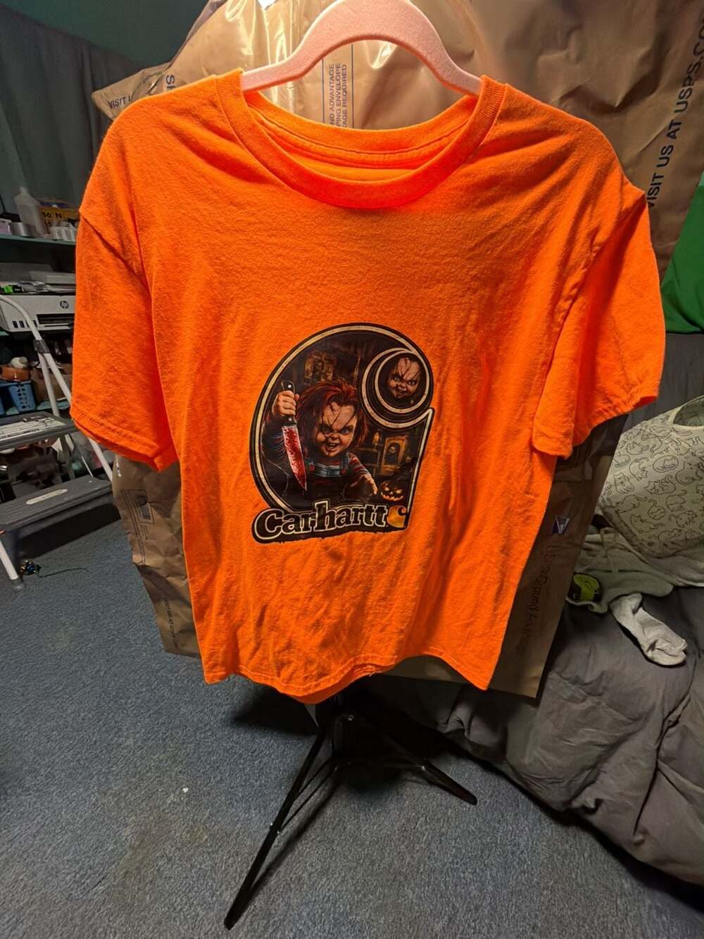 C0092 Chucky Good Guys Carhartt Mashup Graphic Orange T-Shirt
